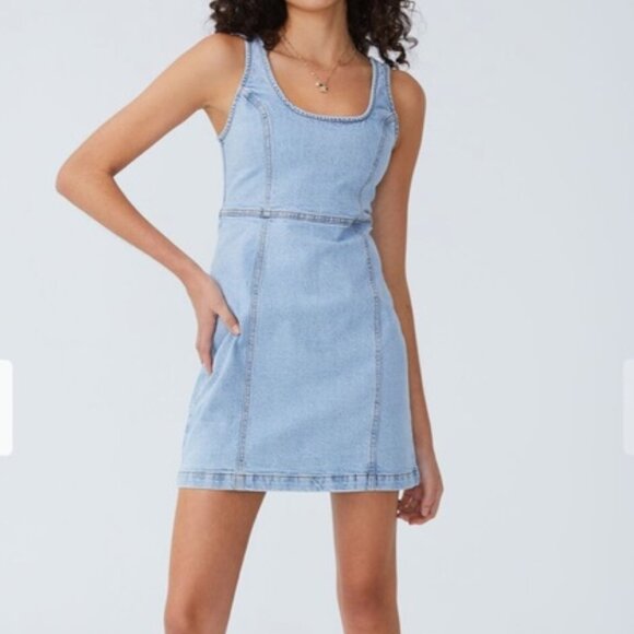 COTTON:ON Light Wash Blue Stretch Cotton Denim Tank Dress - Picture 1 of 10